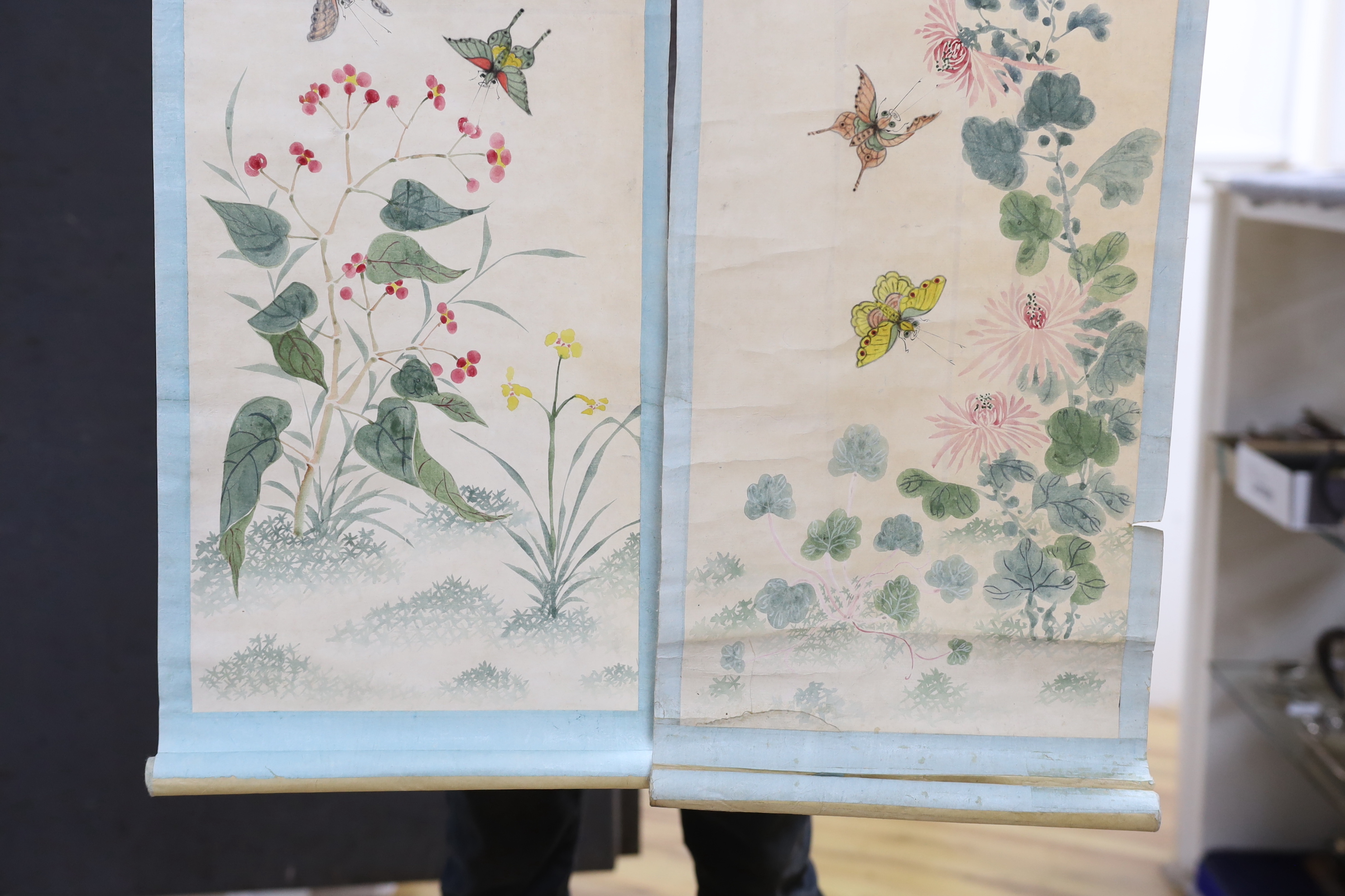 A pair of Chinese paintings on paper, Qing dynasty, 110cm long